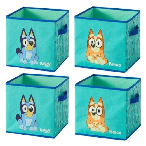 Bluey Kids' 4-Pack Printed Toy Storage Cubes, 10" x 10"
