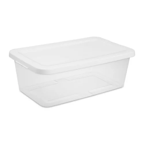 Sterilite 6 Quart Small Storage Bin, Clear Plastic Storage Container with Snap-On Lid, White