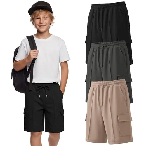 JoyMotion 3 Pack Boys Cargo Shorts, 3-Color, 13-14 Years