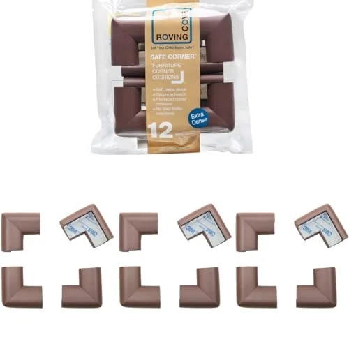 Roving Cove HeftyFit Corner Protector for Baby (12 Large Corners), Heavy-Duty Soft Rubber Foam Furniture Corner Bumper Guards, 3M Adhesive Pre-Taped, Coffee Brown