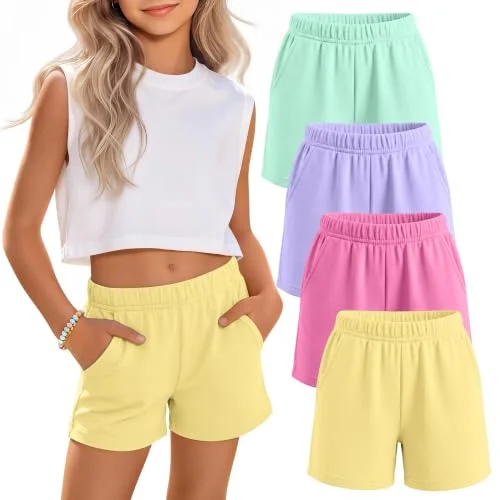Oakgarden 4 Pack Girls Bike Shorts, 4-Color, 7-8 Years