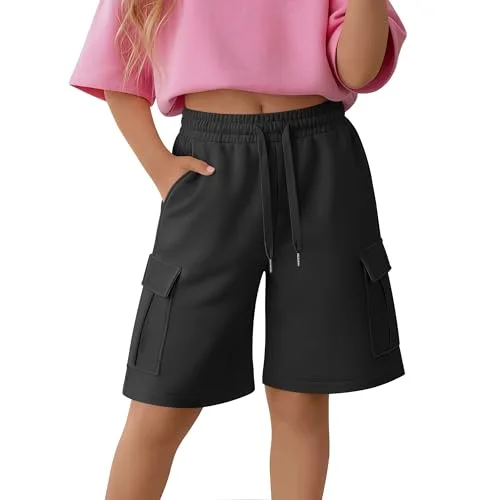 Halfchet Girls Shorts Bermuda Wide Leg Shorts, Black, 13-14 Years