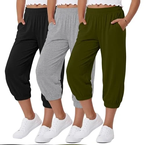 JoyMotion 3 Pcs Girls' Capris Sweatpants, 3-Color, 11-12 Years