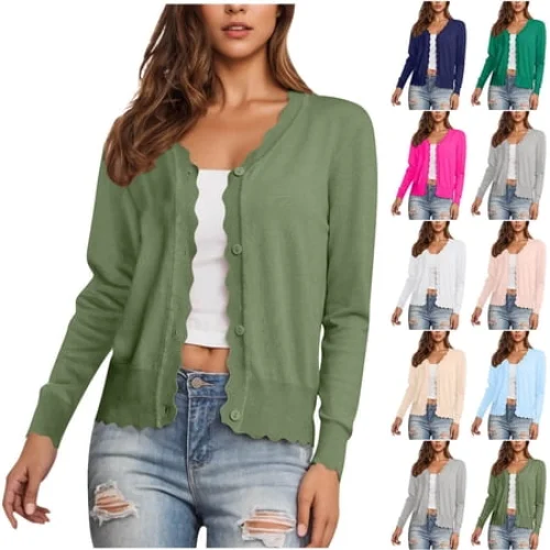 Diufon Fall Cardigans for Women Long Sleeve Lightweight Crewneck Button Down Jackets Casual Cardigan Sweater