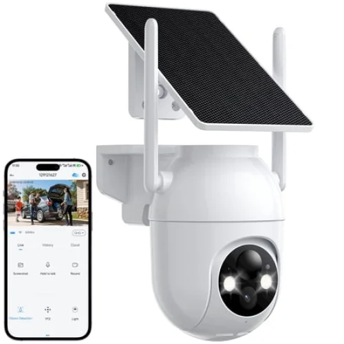 Security Cameras Wireless Outdoor WiFi, Solar Battery Powered, 360&deg; View, AI Human Detection, Color Night Vision, 2-Way Audio, Real-Time Alerts, IP66 Waterproof, SD/Cloud Storage White