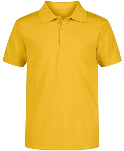 Nautica Boys' School Uniform Short Sleeve Polo Shirt, Button Closure, Moisture Wicking Performance Material, Gold, 18-20