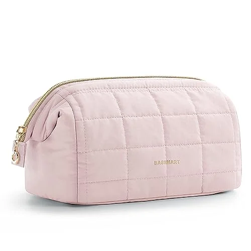 BAGSMART Makeup Bag Travel Toiletry Bag, Wide-open Zipper Pouch, Pink