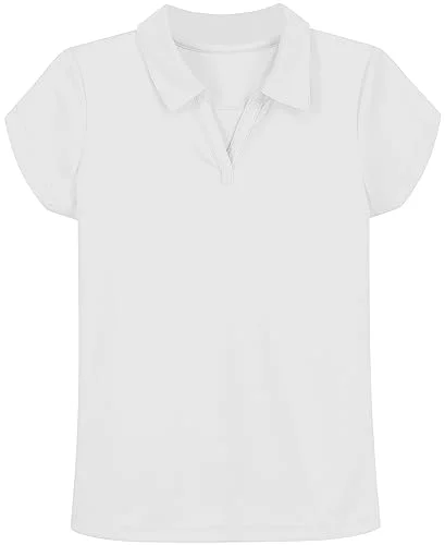 Nautica Girls School Uniform Short Sleeve Performance Polo Shirt, White, 12 14 US