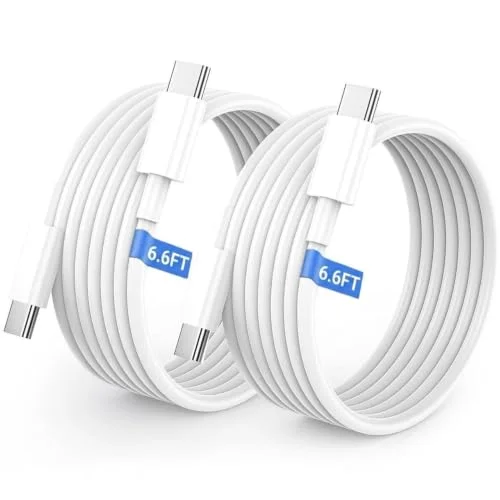 EvoMart USB-C to USB-C 60W Fast Charging Cable [2-Pack, 6.6ft] &ndash; Type C Long Charger Cord for iPhone 17/Air/16/16e/15/Pro/Plus/Pro Max,for MacBook Pro/Air,for iPad Pro12.9/11in,Air 4/5,Mini 6/7