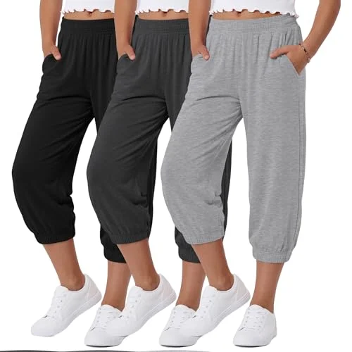JoyMotion 3 Pcs Girls' Capris Sweatpants, 3-Color, 13-14 Years