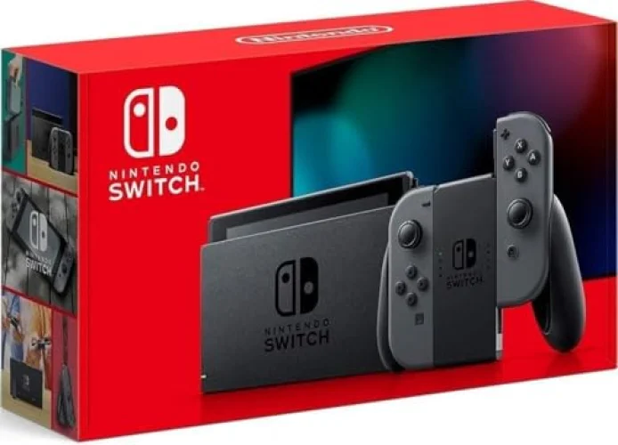 Nintendo Switch Game Console - Black (HAC-001(-01) w/ OEM Gray Joy Cons (Renewed)