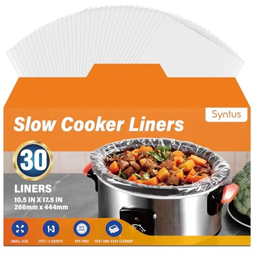 Syntus 30 Pcs Slow Cooker Liner, Small Size 10.5"x17.5" Fit 1-3 Quart Pots