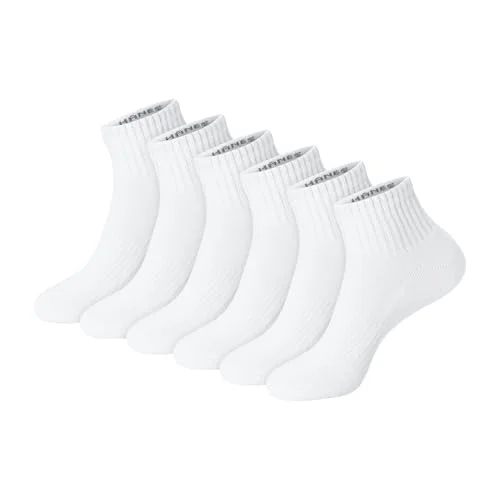 HANES Unisex Plain White Socks Pack or Plain Black Socks Pack, 6 Pairs, Cushioned Ankle Style
