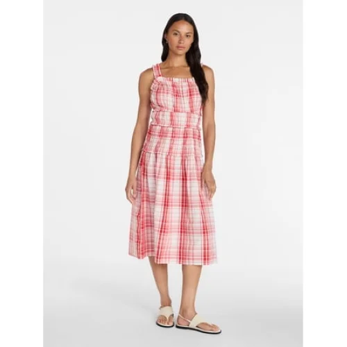 Time and Tru Women's Sleeveless Smocked Cotton Peasant Midi Dress, Sizes XS-XXXL
