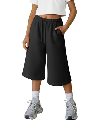 LessonZoo Girls' Capri Wide Leg Shorts, Black, 11-12 Years