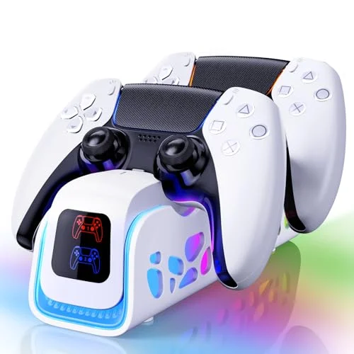 heclynis PS5 Controller Charger Dock for DualSense/Edge, 6 RGB Modes