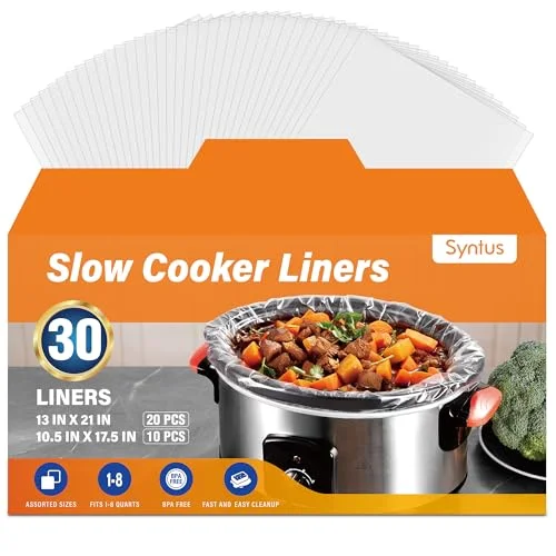 Syntus 30 Pcs Slow Cooker Liner, 10.5"x17.5" and 13"x21" Fit 1-8 Quart Pots