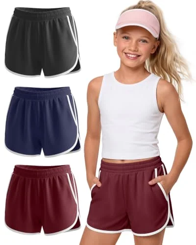 JoyMotion 3 Pack Girls Athletic Dolphin Shorts, 3-Color, 11-12 Years
