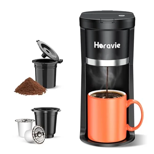 Small Single Serve Coffee Maker, One Cup Coffee Machine for K-Cup & Grounds