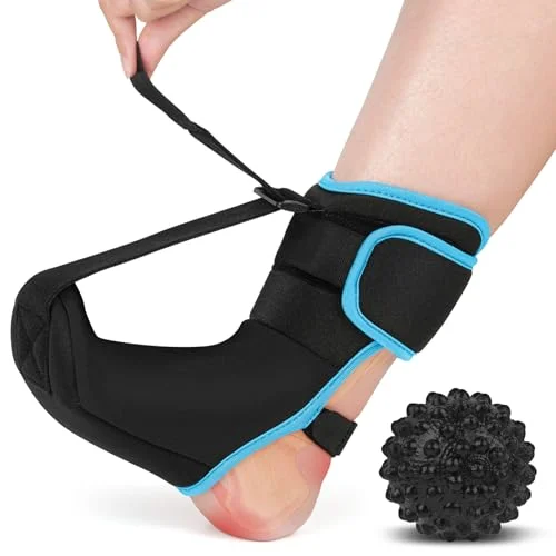 Plantar Fasciitis Night Splint Sock with Massage Ball for Tension Relief, Alleviate Pain from Plantar Fasciitis, Arch Pain, Heel Spur, Foot-drop and Achilles Tendonitis, Soft and Comfortable Foot Brace for Men and Women, Large-Sky-Blue