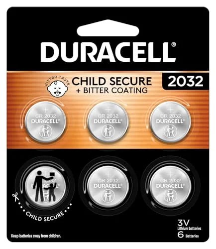 Duracell 2032 Lithium Battery, 6 Count, AirTag & Key Fob, CR2032 3V Cell