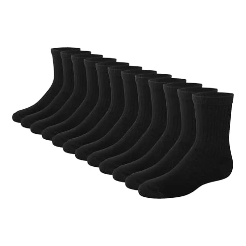 Hanes Boys' Crew Socks Pack, Socks for Boys Age 5-12, Stretch Cotton Socks, Comfortable Cushioned Crew Socks, 12-Pack