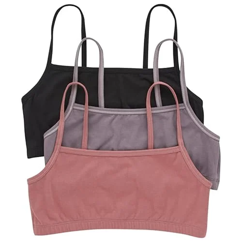 Hanes womens Comfortflex Fit Bralette Pack, Stretch Cotton Low-impact Bra, Moisture-wicking Cotton Bralette, 3-pa Bra, 3-pack - String Crop Black/Spiced Fig/Terra Red, Large US