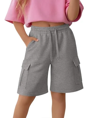 Halfchet Girls Shorts Bermuda Wide Leg Shorts, Gray, 11-12 Years