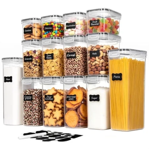 Sindcom Airtight Food Storage Containers Set, 14pcs Plastic Kitchen and Pantry Organization Canisters, Black
