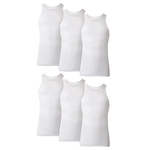 Hanes Men Tank Top Undershirt Pack, Cool & Breathable Cotton, Moisture-Wicking Ribbed Tanks for Men, White - L