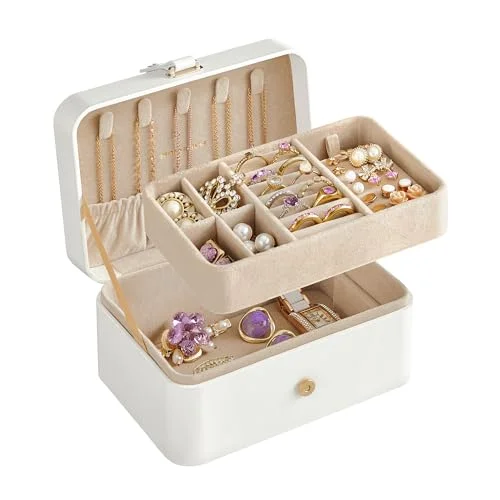 SONGMICS Travel Jewelry Organizer, 2-Layer Portable Jewelry Box Case