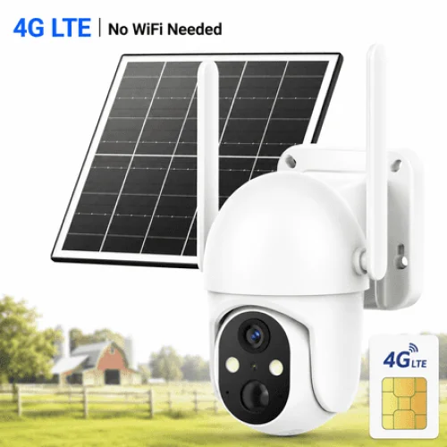 Conico 4G LTE Cellular Solar Security Camera Outdoor, 2K PTZ Wireless Security Camera with SIM Card, No WiFi Needed, AI Human Detection, Color Night Vision, 360&deg; View