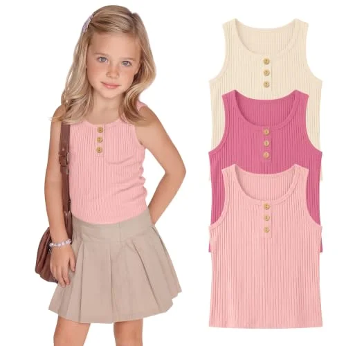 Yooo's Vivi 3 Pack Toddler Girl Tank Top, 3-Color, 3T