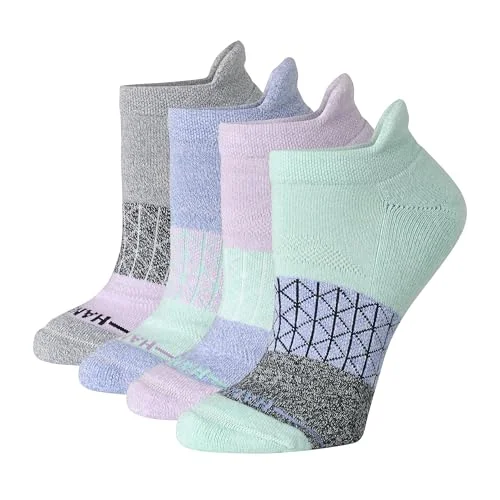 Hanes Women's Cushioned No Show Tab Socks, Absolute Active No Show Socks for Women, 4-Pairs
