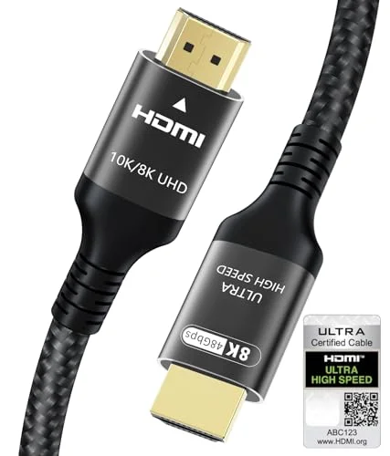 Certified 10K 8K 4K HDMI 2.1 Cable 8FT, 48Gbps Ultra High Speed HDMI&reg; Cord