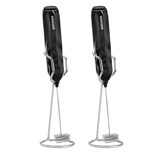 RAYONNER Milk Frother Coffee Frother Foam Maker 2Pack Black with Stand