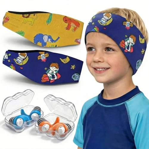 Swimming Headband for Kids Adults,Adjustable Swim Ear Band,2 Pairs Earplug