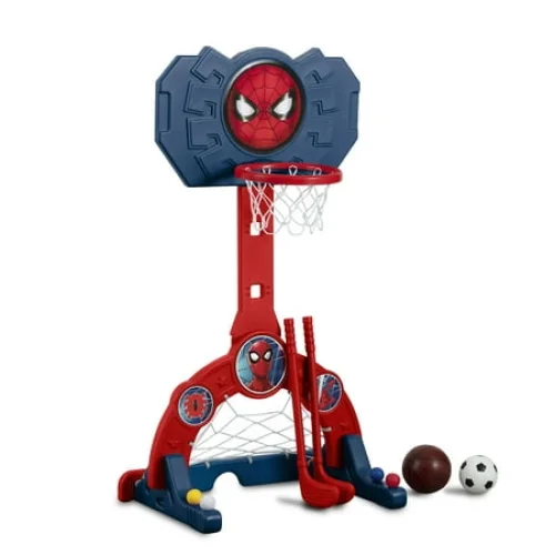 Spider-Man 4-in-1 Sports Center &ndash; Adjustable Basketball Hoop, Soccer/Hockey Net & Golf Game, Red