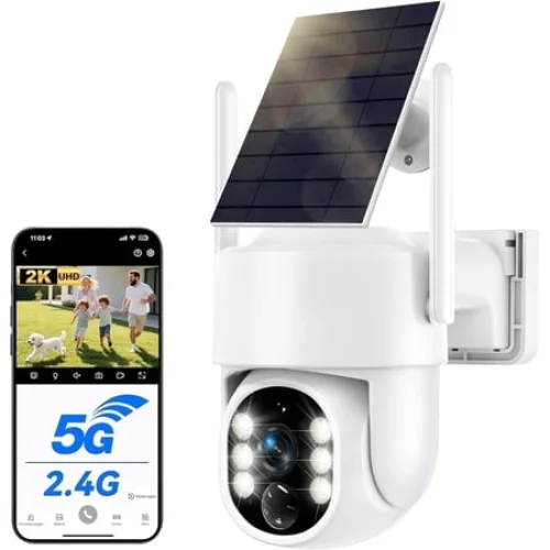 Solar Security Cameras Wireless Outdoor, 2K 2.4G/5G Solar Camera Outdoor Wireless, Battery Powered Wire-Free WiFi Cameras for Home Security, 360&deg; PTZ, AI Human Detection, Color Night Vision