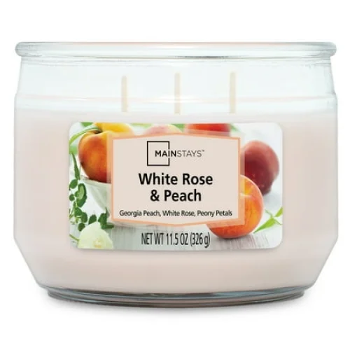 Mainstays White Rose & Peach 3-Wick Jar Candle, 11.5 oz