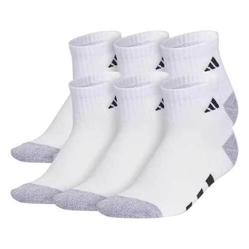 adidas Kids Cushioned Quarter Ankle Socks for Boys and Girls (6 Pairs) Durable & Comfortable, White/Grey/Black, L