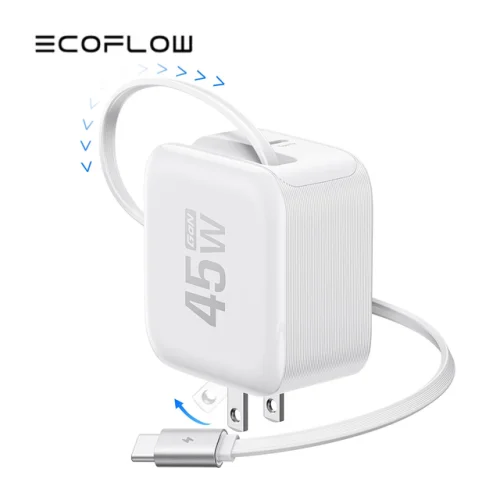 EcoFlow 3-in-1 45W USB C Charger with Retractable Cable 2-Port Fast Charger