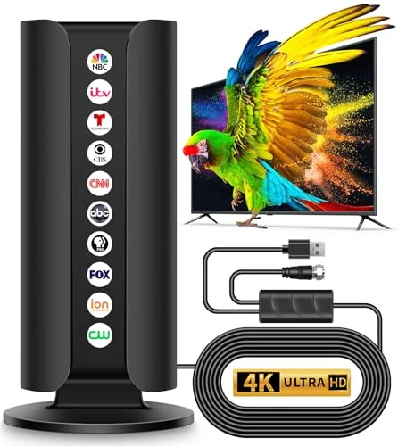 2026 TV Antenna for Smart TV, 5000+ Miles Range Strongest Digital HD TV Antenna Indoor Ourdoor with Amplifier Signal Booster, Waterproof Design,8K 4K 1080p Support 360&deg;,33.8FT Cable