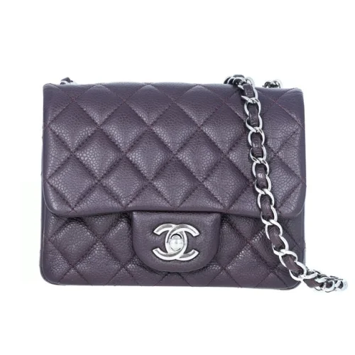 Chanel Quilted Pebbled Calfskin Square Classic Single Flap Mini Plum