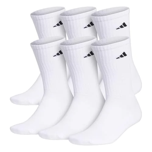 adidas Men's Athletic Cushioned Crew Socks (6 Pairs) Durable & Comfortable, White/Black, Medium
