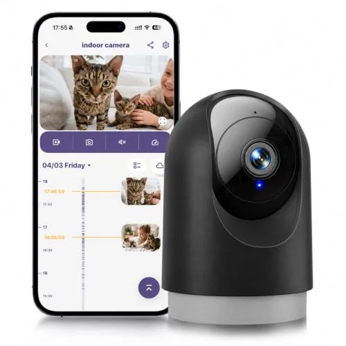 YOTON Indoor Security Camera, 2K 360&deg; Wi-Fi Baby Monitor & Pet Camera w/Motion Tracking, 2-Way Audio, Night Vision, SD/Cloud, Compatible with Alexa & Google Home, 2.4/5GHz(Black)