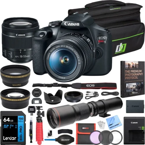 Canon T7 EOS Rebel DSLR Camera EF-S 18-55mm IS II + 500mm Telephoto Lens Pro Kit