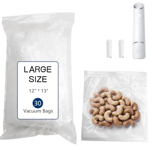 30-Pack Large Vacuum Sealer Bags & 2 Bonus Sealing Clips, Compatible with Chef Preserve &ndash; BPA-Free (12 x 13 in) Reusable Food Storage Bags for Freezer, Microwave, Sous Vide &ndash; Leak-Proof