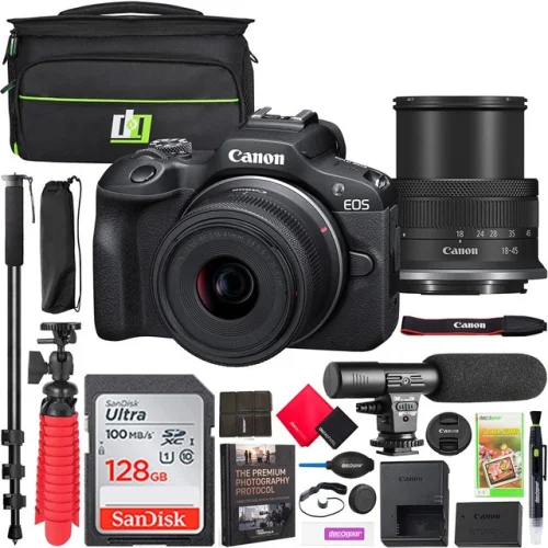 Canon EOS R100 Mirrorless Camera + RF-S 18-45mm F4.5-6.3 IS STM Lens Kit Bundle