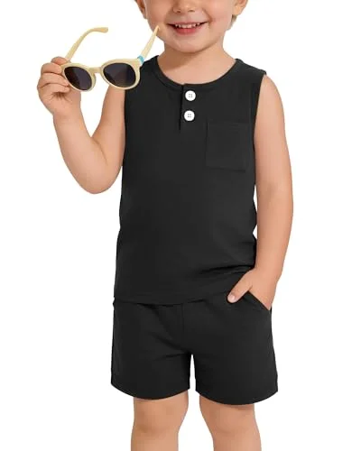 Vinsatin Toddler Boy Outfit, Black, 3T